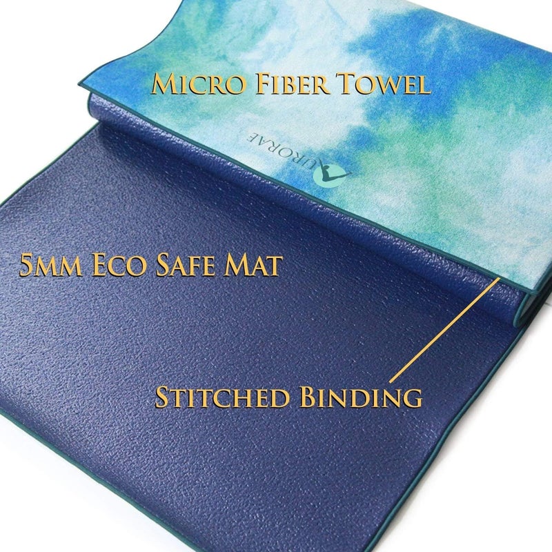 AURORAE Synergy 2in1 Hot Yoga Mat with integrated Non Slip Microfiber Towel. No Slipping No Bunching/Odor Patent Protected, Machine Washable. TAHITI TIDE - Image 2